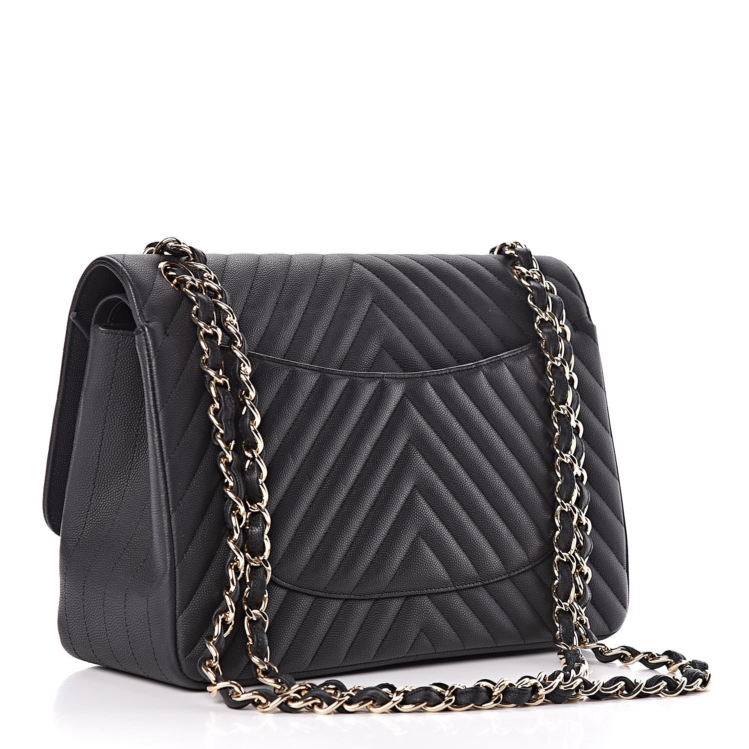 Chanel Caviar Chevron Quilted Jumbo Double Flap Black 3 of 15