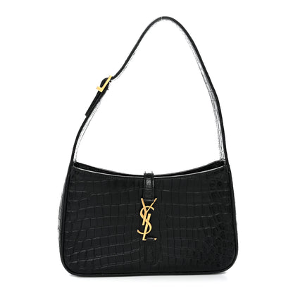 Saint Laurent Calfskin Crocodile Embossed Le 5 A 7 Hobo Black 1 of 11