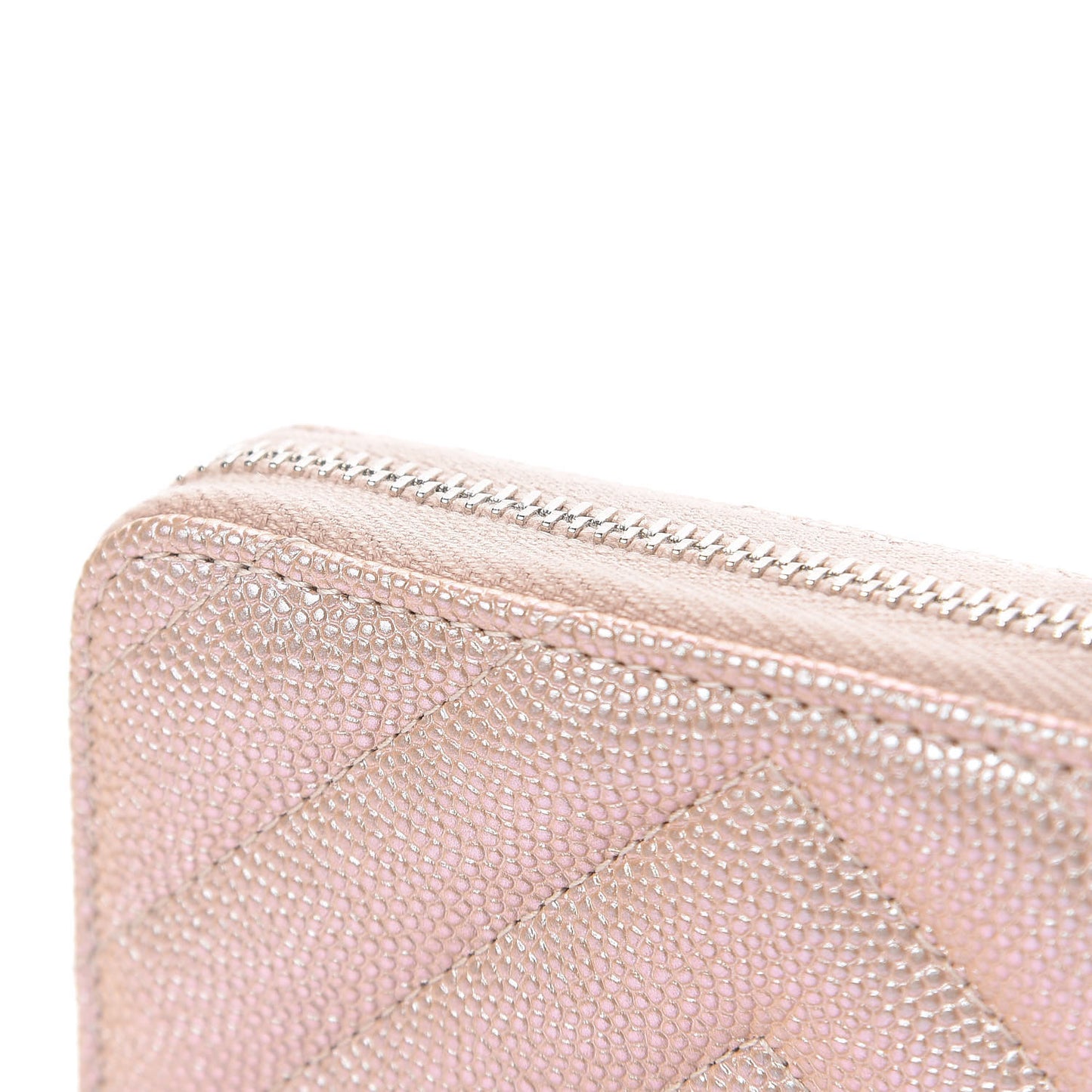 Metallic Caviar Chevron Quilted Zip Around Coin Purse Light Gold