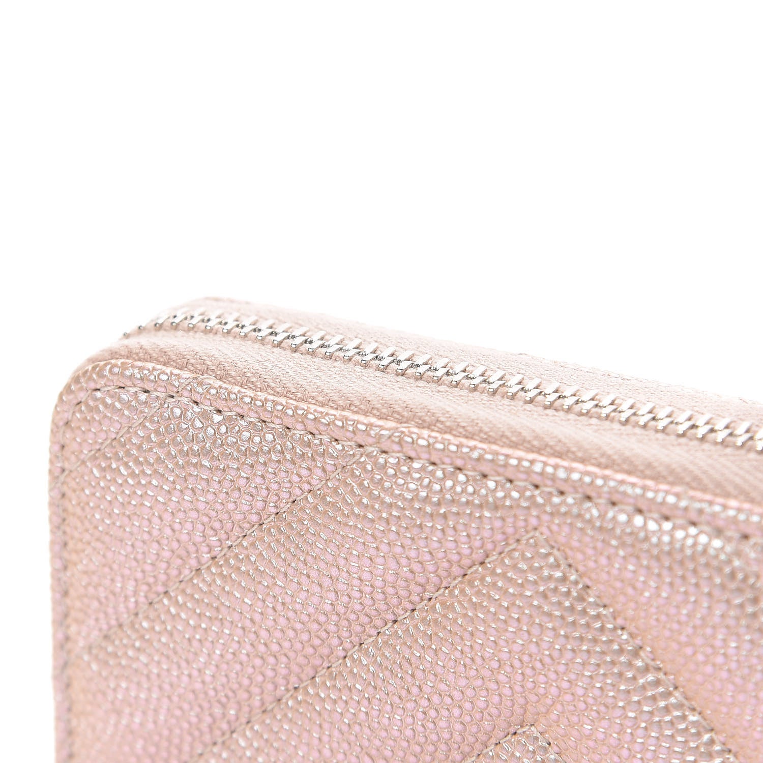 Chanel Metallic Caviar Chevron Quilted Zip Around Coin Purse Light Gold 8 of 9