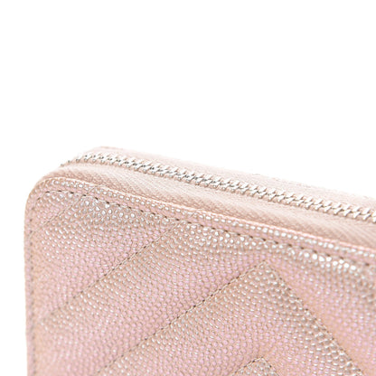 Chanel Metallic Caviar Chevron Quilted Zip Around Coin Purse Light Gold 8 of 9