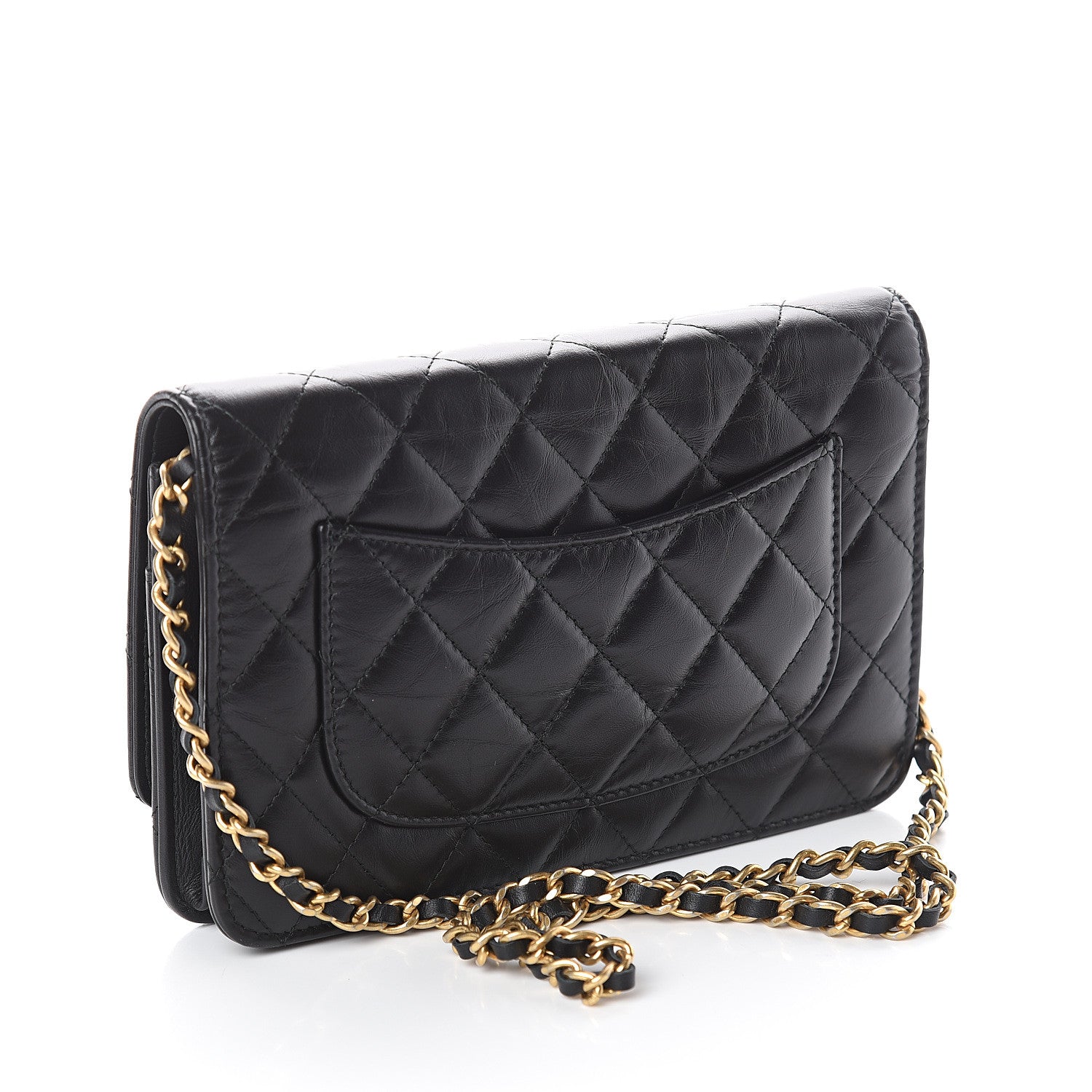 Chanel Aged Calfskin Quilted Lucky Charms 2.55 Reissue Wallet On Chain WOC Black 2 of 10