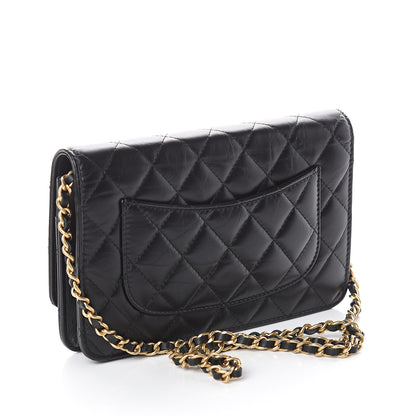 Chanel Aged Calfskin Quilted Lucky Charms 2.55 Reissue Wallet On Chain WOC Black 2 of 10