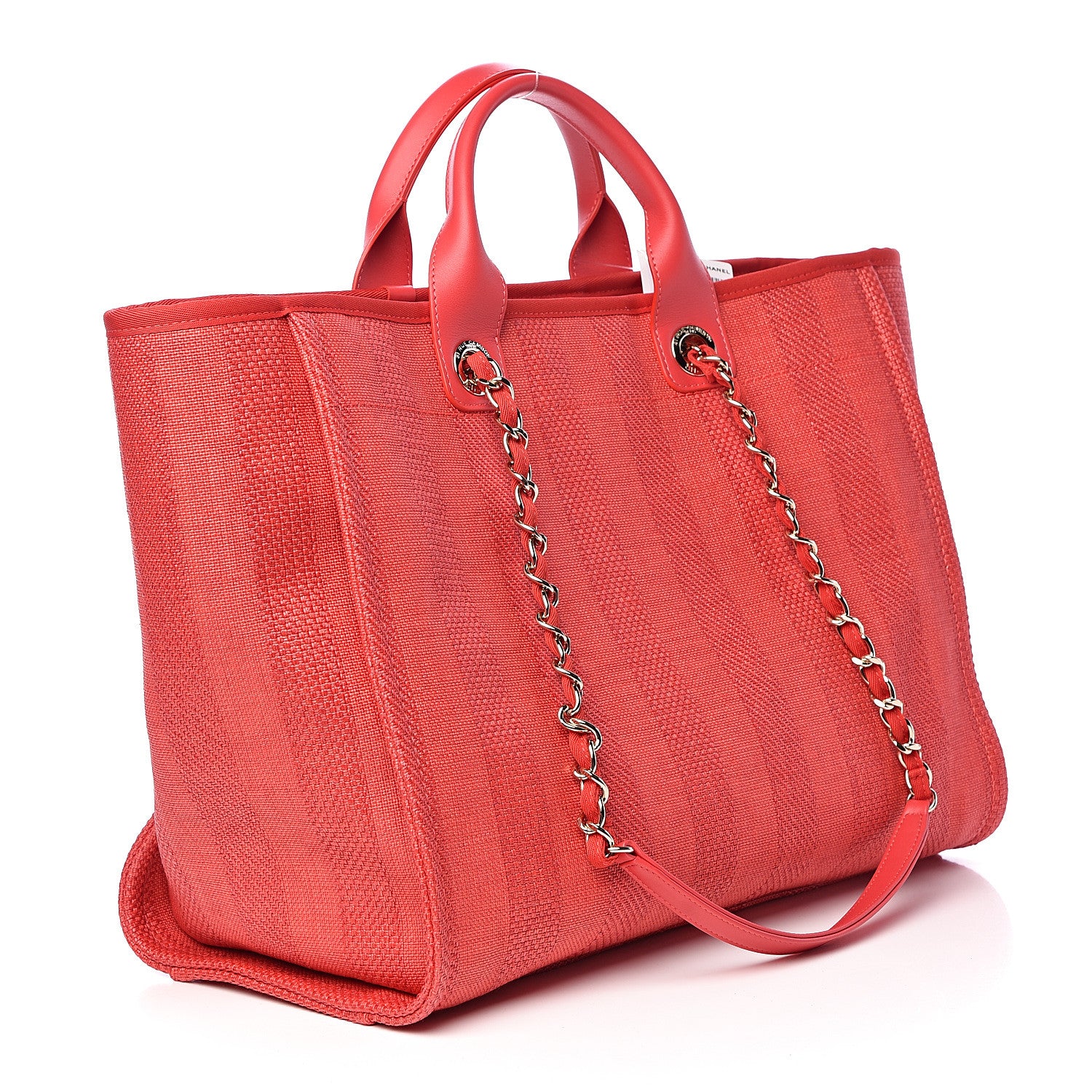 Chanel Straw Raffia Calfskin Striped Large Deauville Tote Red 3 of 11