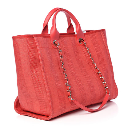 Chanel Straw Raffia Calfskin Striped Large Deauville Tote Red 3 of 11