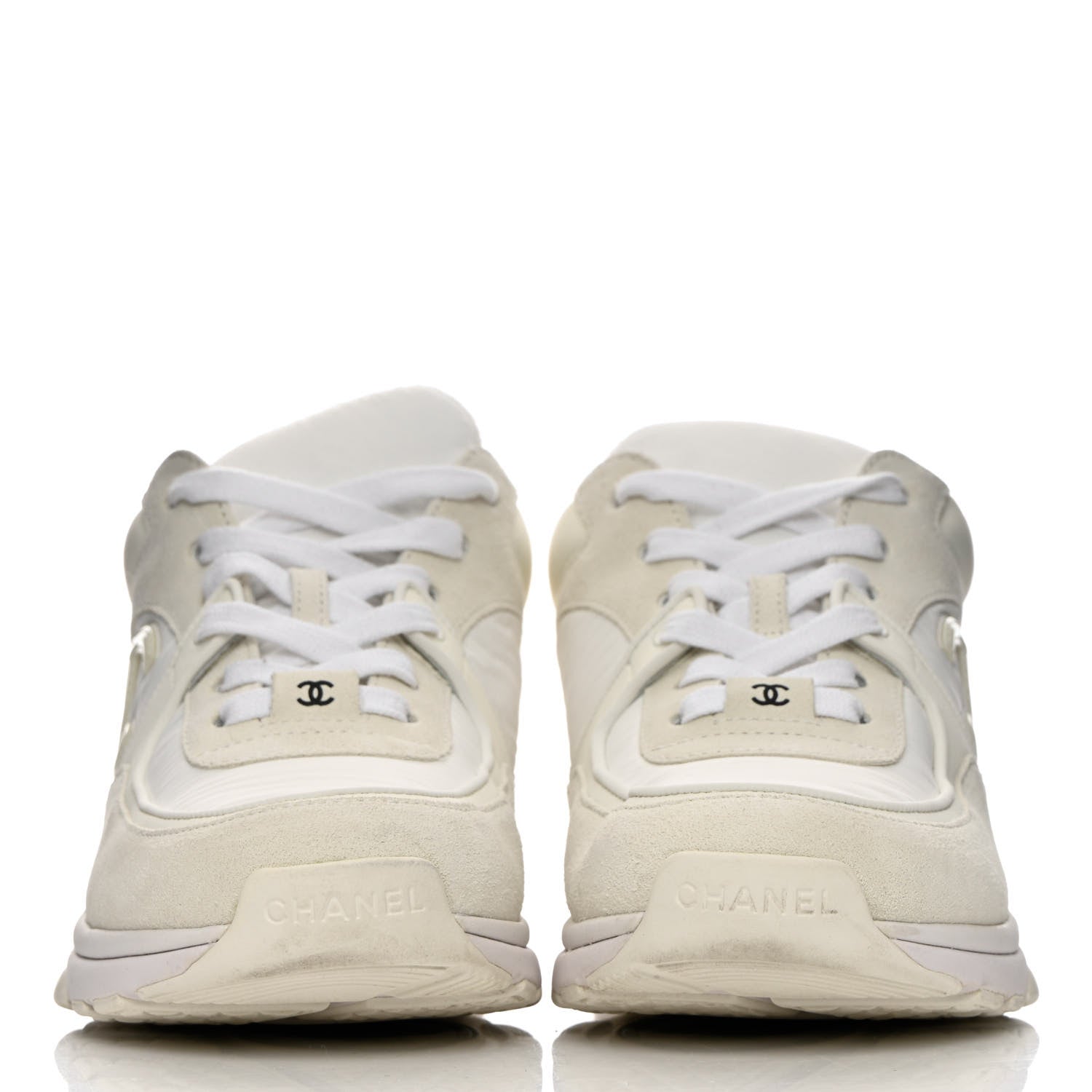 Chanel Suede Calfskin Fabric CC Sneakers 38 White 2 of 14