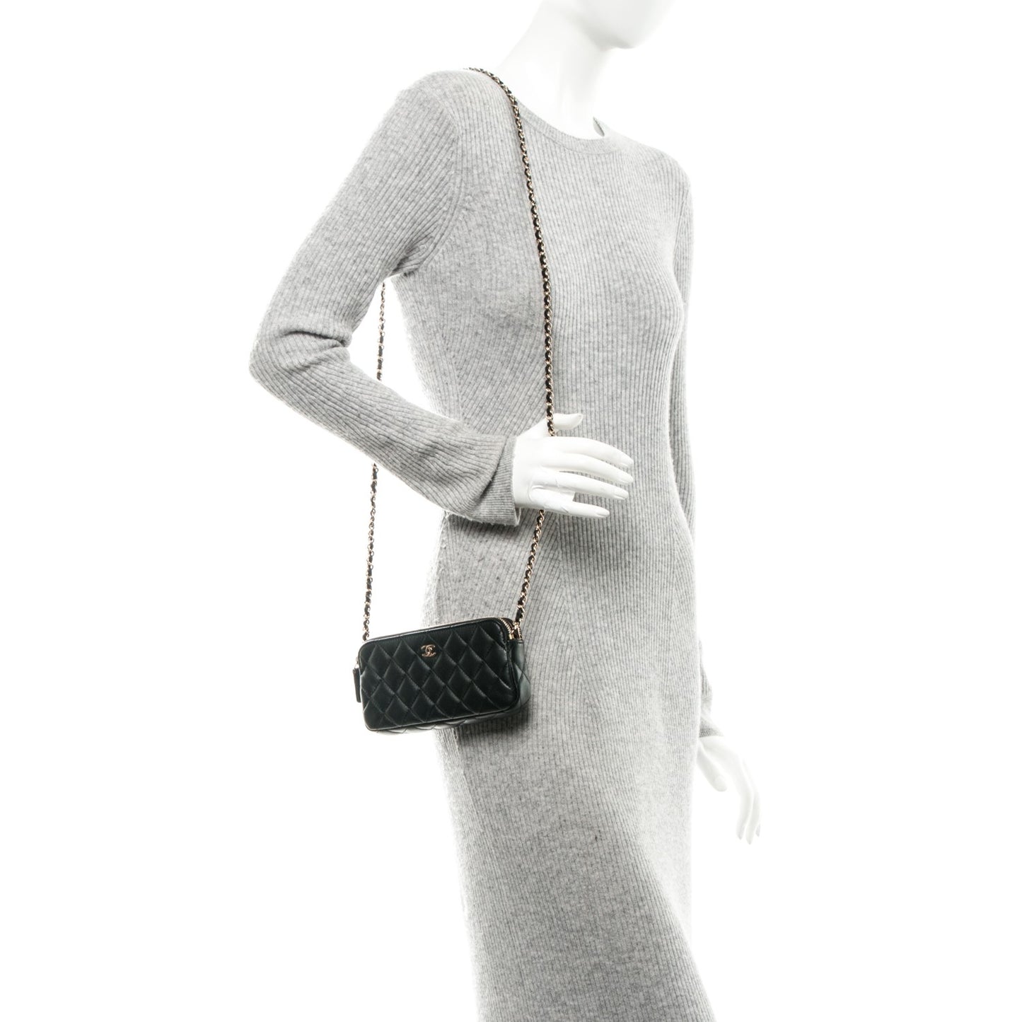Lambskin Quilted Small Clutch With Chain Black