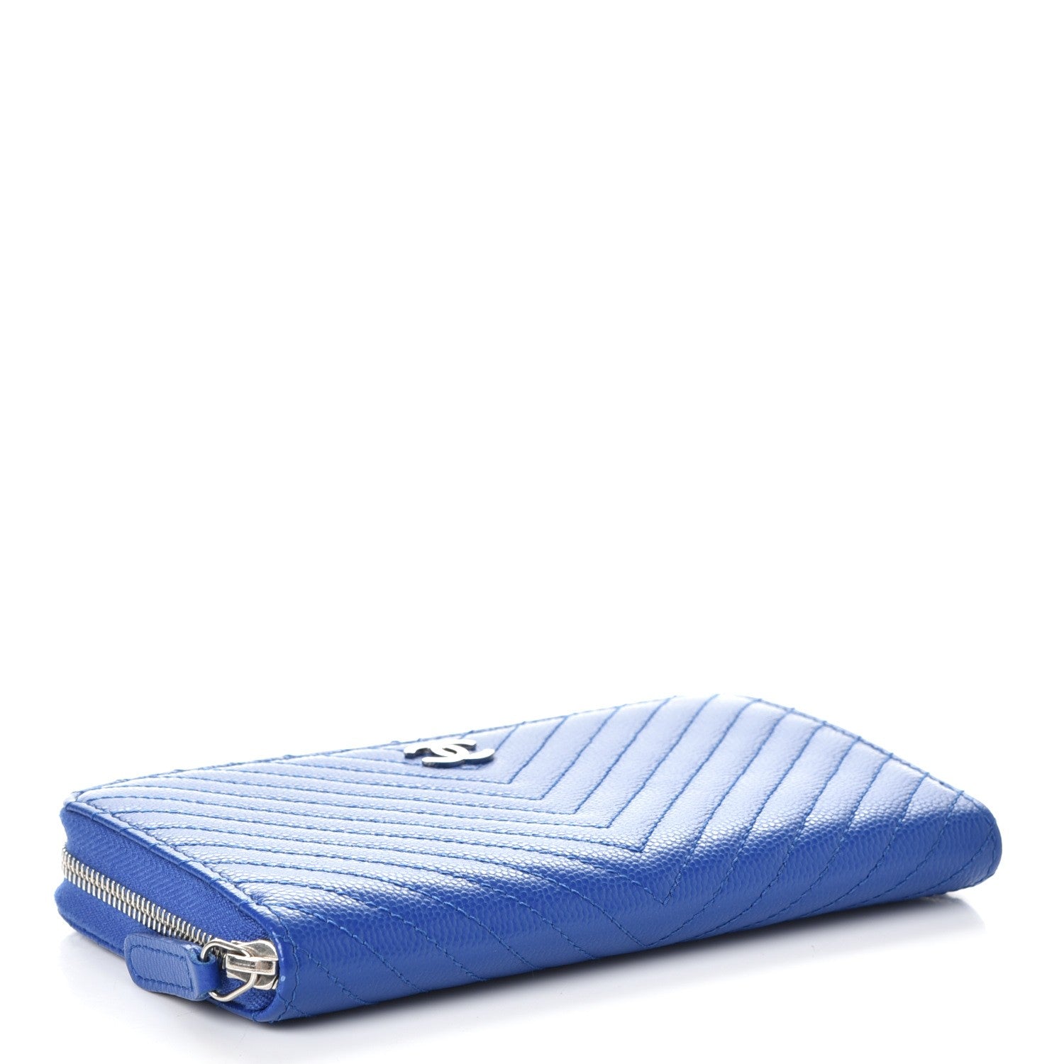 Chanel Caviar Chevron Quilted Small Zip Around Wallet Bright Blue 4 of 10