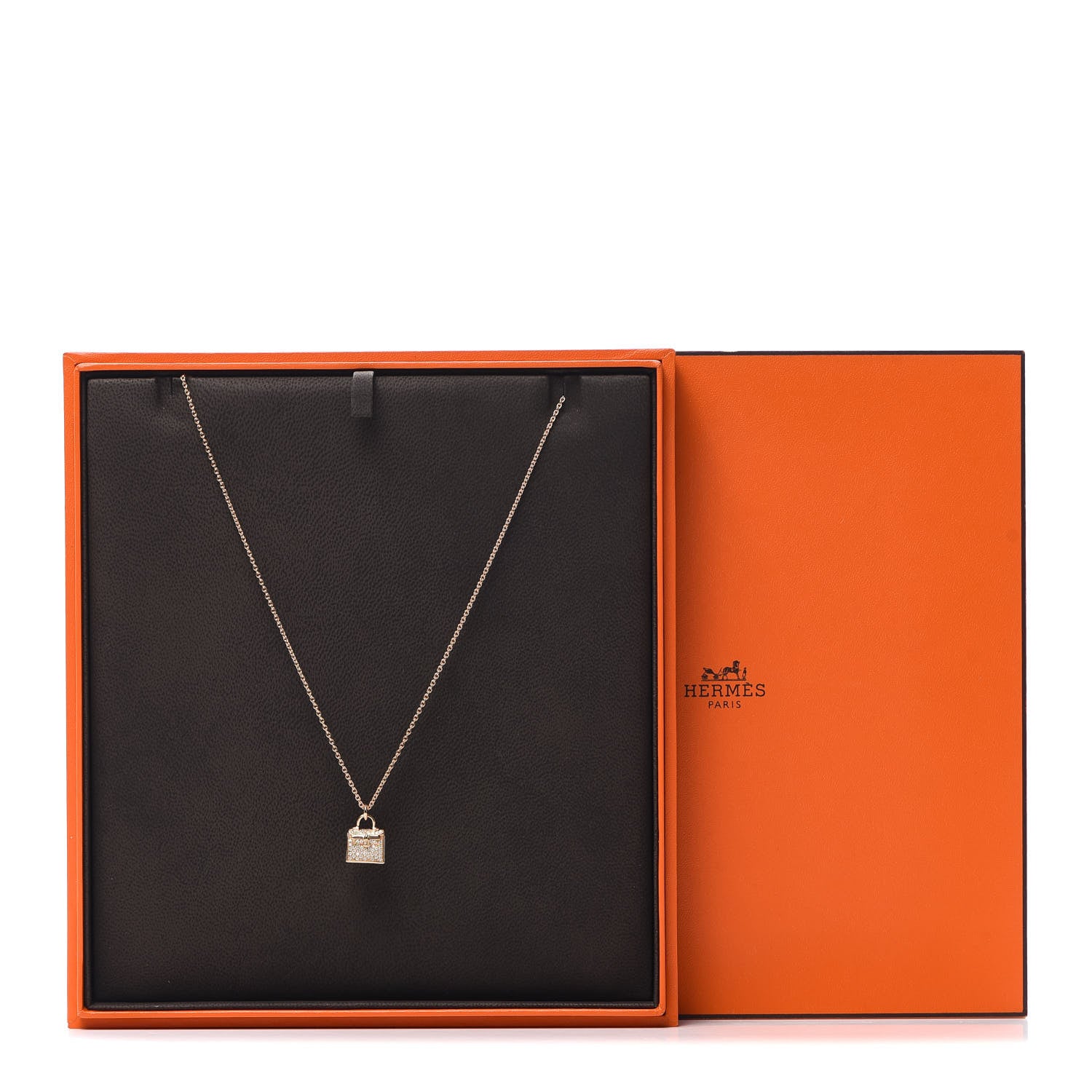 Hermes 18K Rose Gold Diamond Kelly Amulette Pendant Necklace 6 of 6