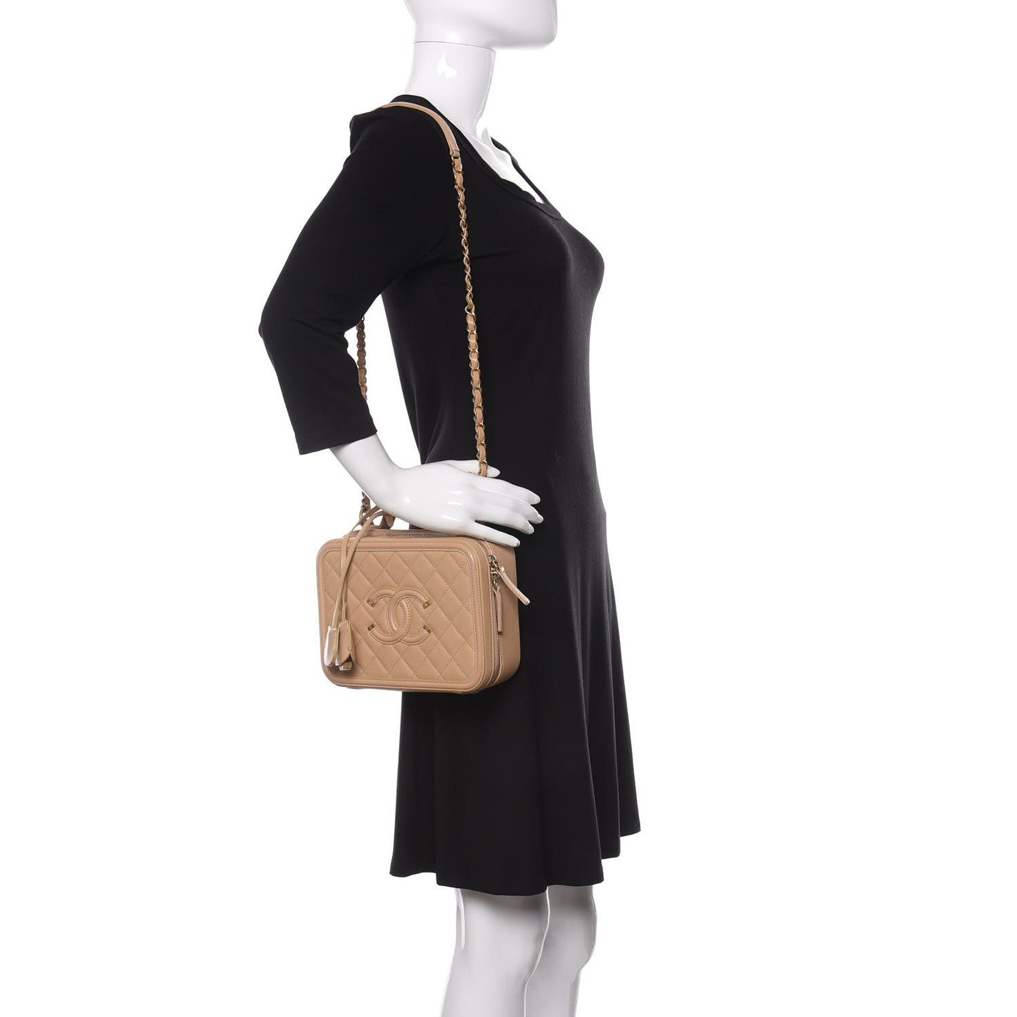 Caviar Quilted Medium CC Filigree Vanity Case Beige