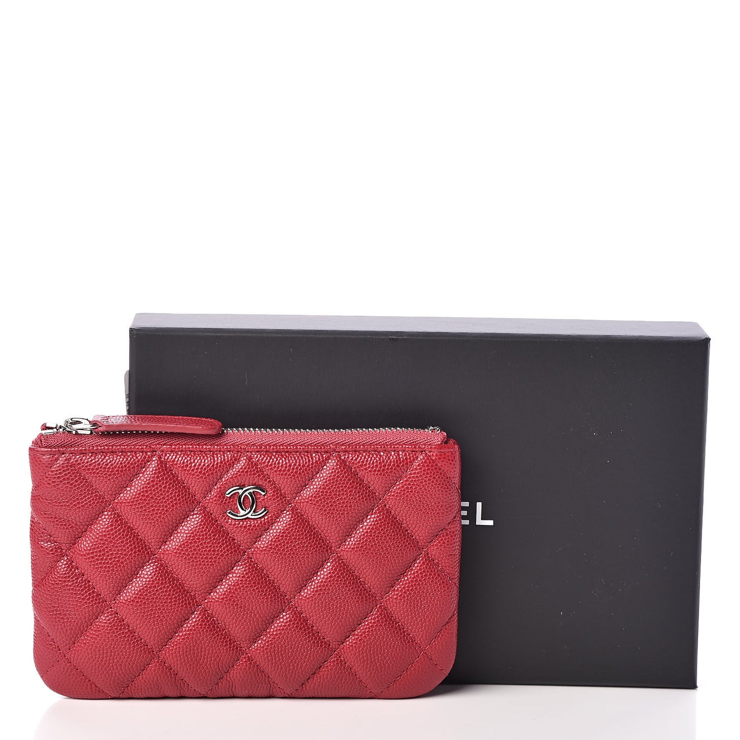 Caviar Quilted Small Cosmetic Case Dark Pink