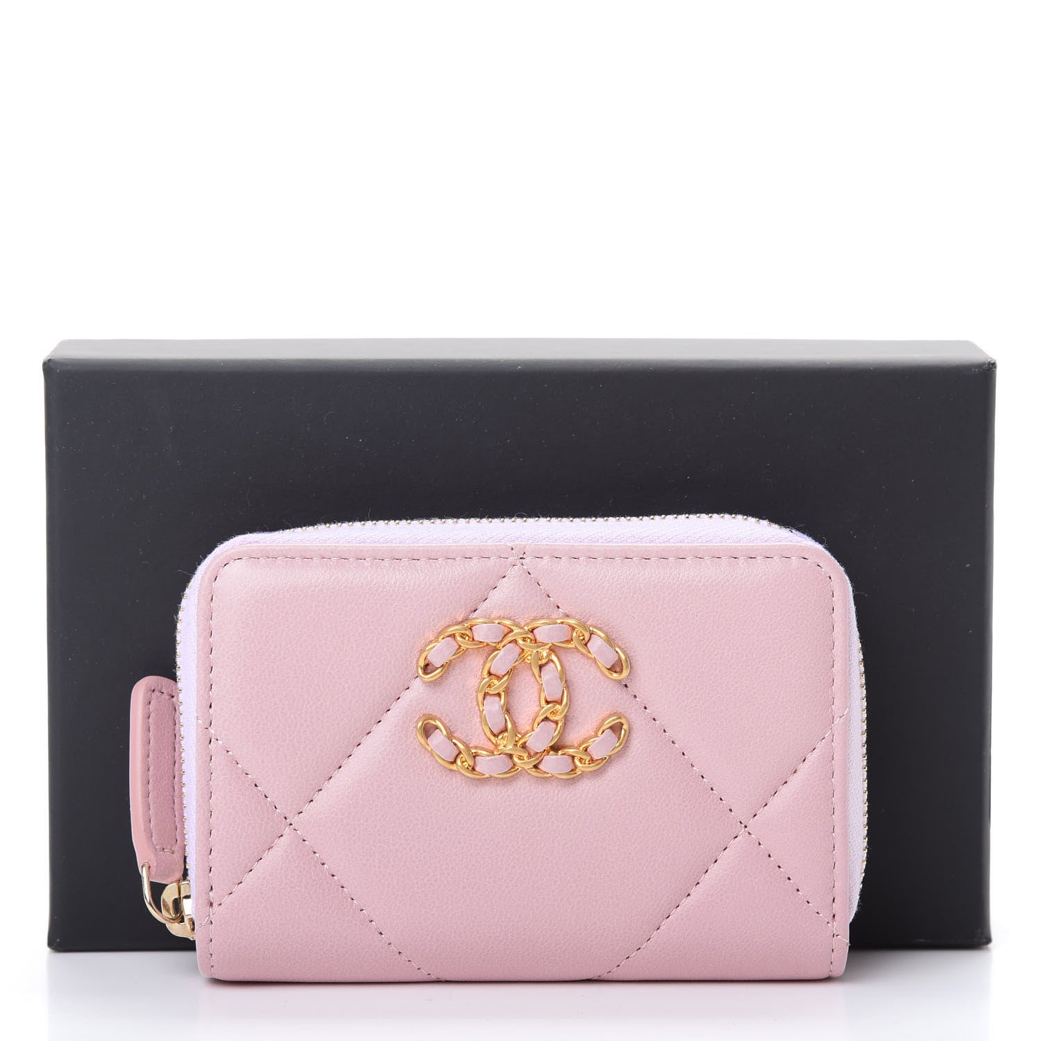 Chanel Lambskin Quilted 19 Zip Around Coin Purse Wallet Light Pink 8 of 8