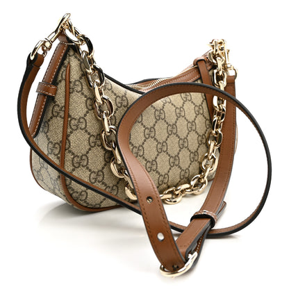 Gucci GG Supreme Monogram Textured Calfskin Small Emblem Shoulder Bag Beige Dark Brown 3 of 10
