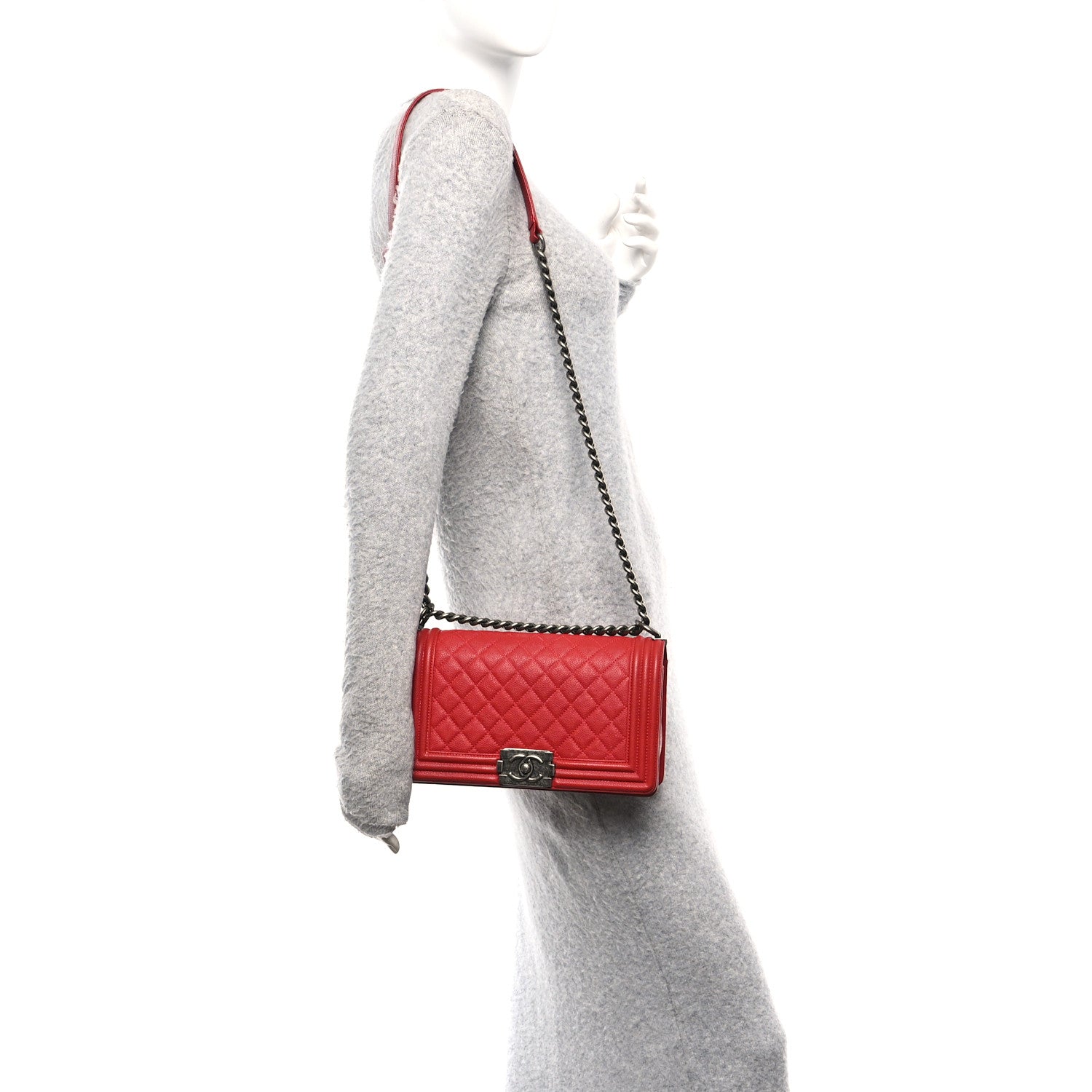 Chanel Caviar Quilted Medium Boy Flap Red 2 of 12