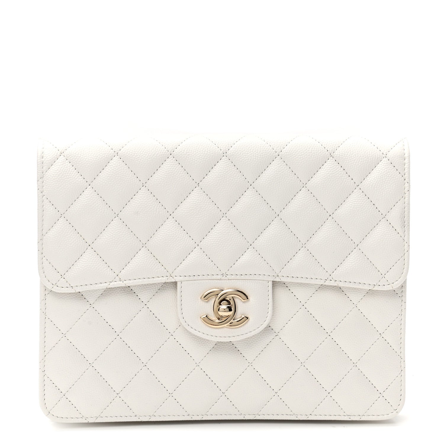 Chanel Caviar Quilted Square Flap Clutch White 1 of 7
