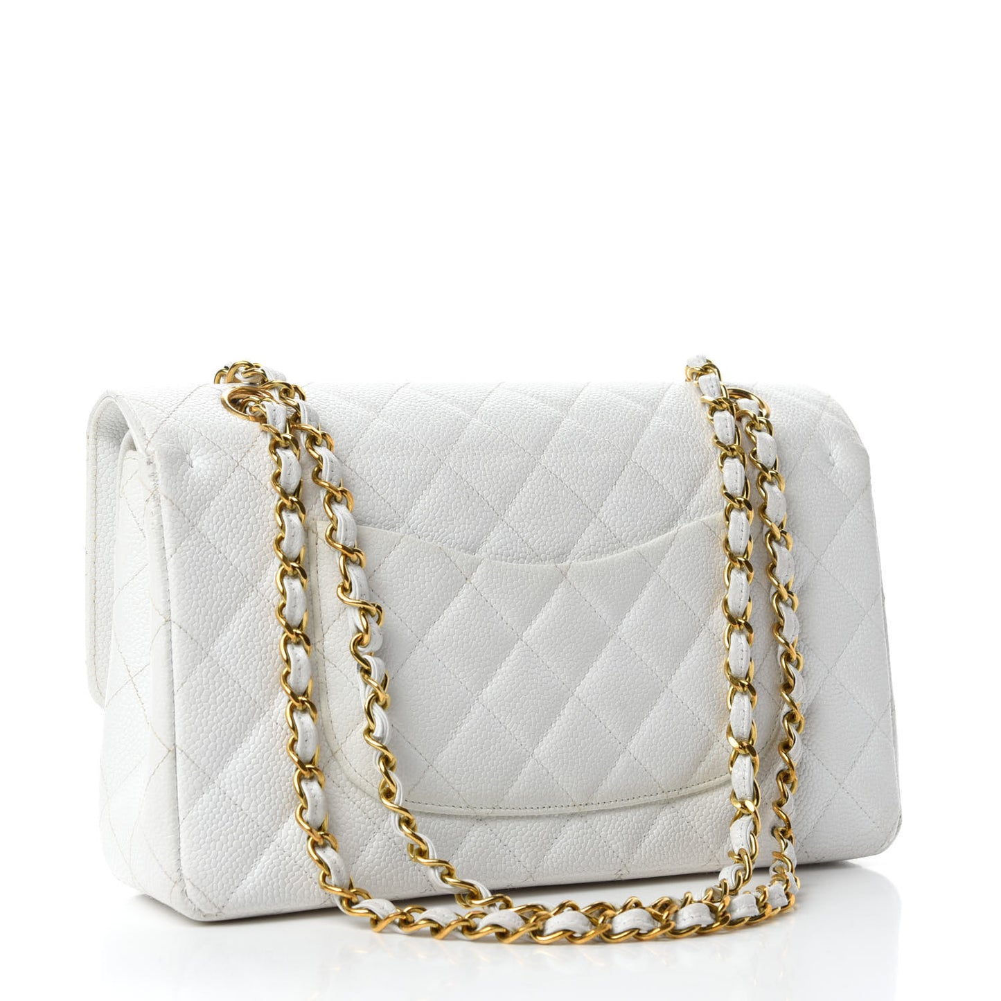 Caviar Quilted Medium Double Flap White