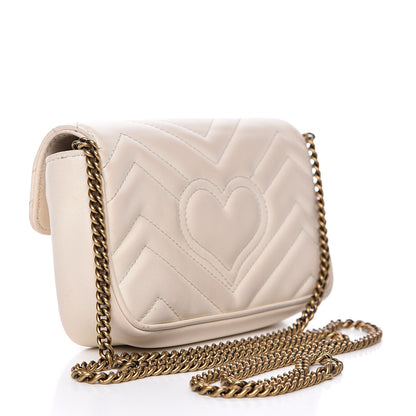 Gucci Calfskin Matelasse Super Mini GG Marmont Shoulder Bag White 3 of 17