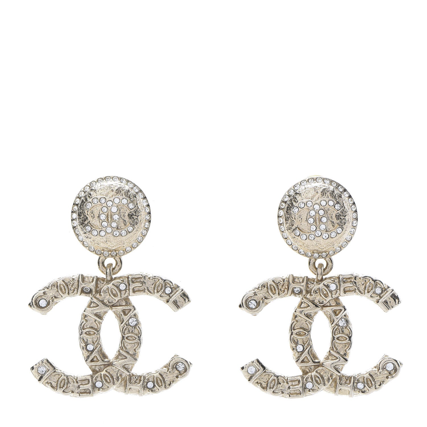 Chanel Crystal CC Drop Logo Earrings Gold 1 of 5