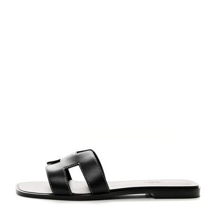 Hermes Box Calfskin Oran Sandals 39.5 Black 1 of 9