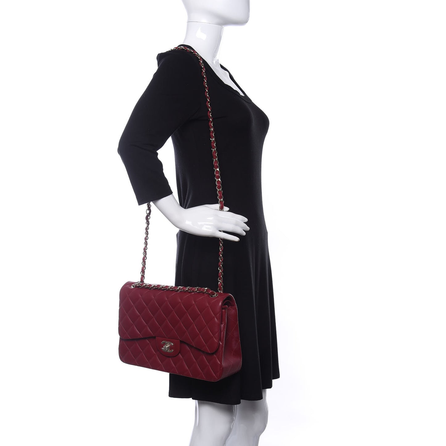 Lambskin Quilted Jumbo Double Flap Burgundy