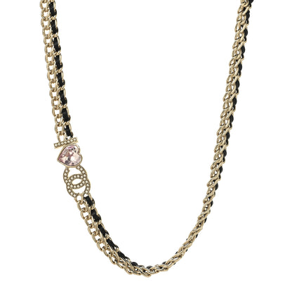Chanel Metal Lambskin Crystal I Heart CC Choker Necklace Gold Black 1 of 4