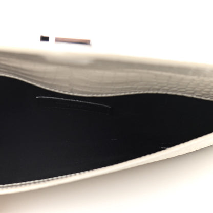 Saint Laurent Calfskin Crocodile Embossed Uptown Monogram Pouch Crema Soft 5 of 9