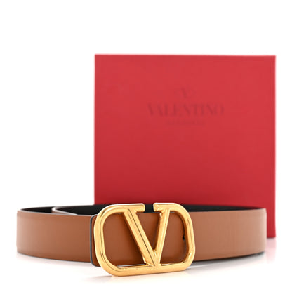Valentino Garavani Glossy Calfskin VLogo Reversible 30mm Belt 85 34 Saddle Brown Black 10 of 10