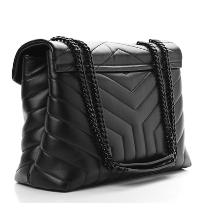 Saint Laurent Calfskin Y Quilted Monogram Medium Loulou Chain Satchel Black 3 of 13