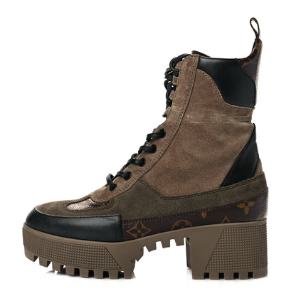 Louis Vuitton Suede Calfskin Monogram Laureate Platform Desert Boots 35.5 Taupe 1 of 19