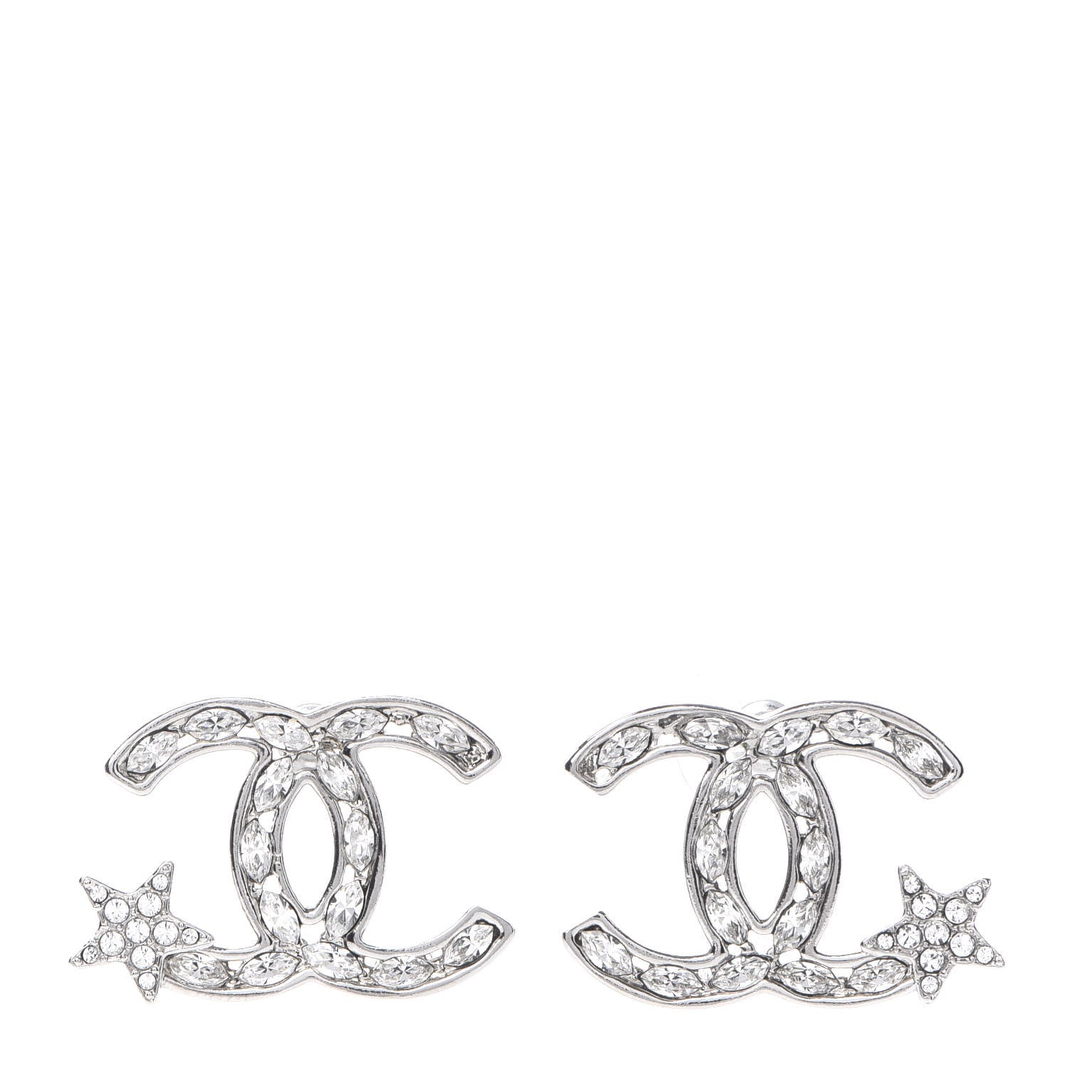 Chanel Crystal CC Starfall Earrings Silver 1 of 5