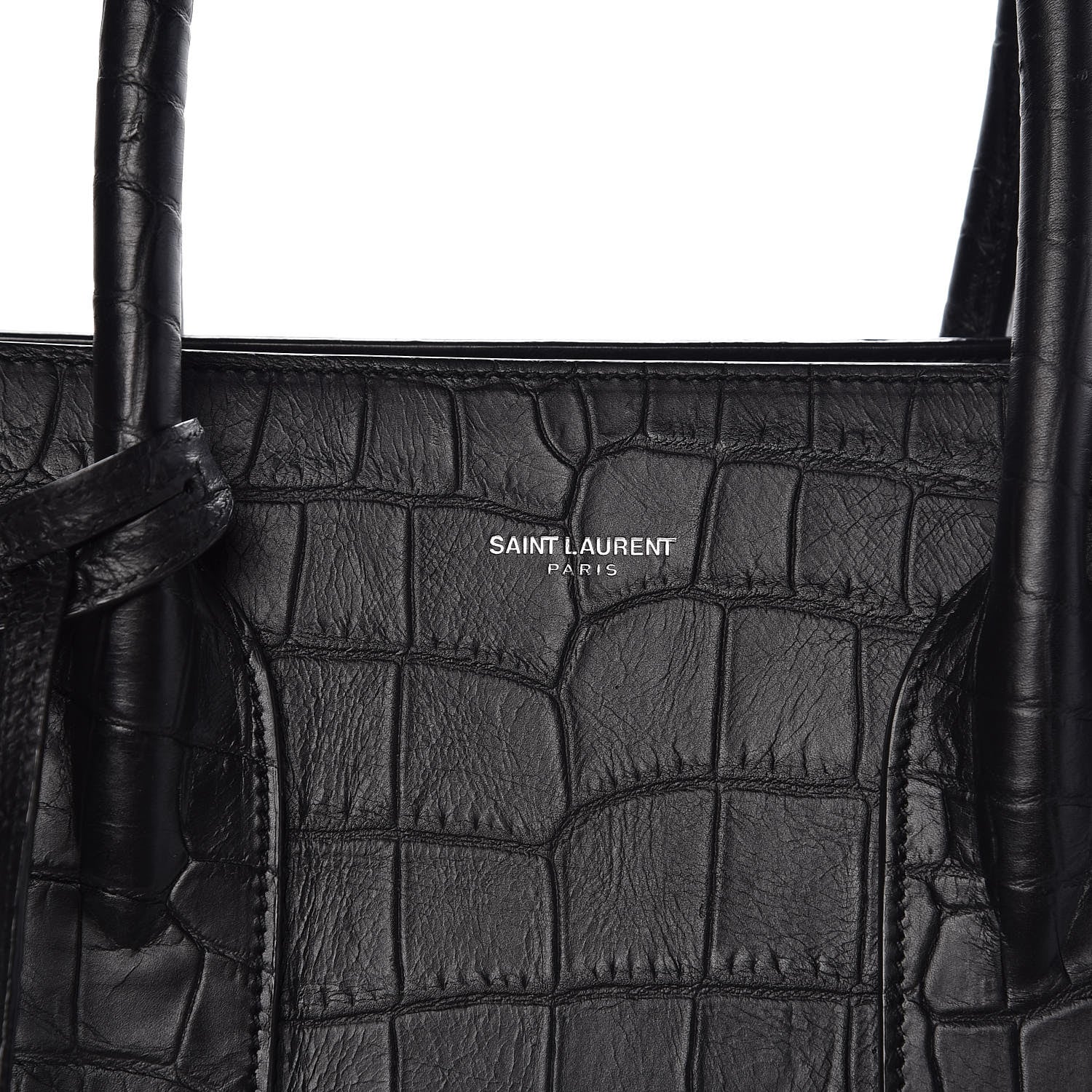 Saint Laurent Calfskin Crocodile Embossed Large Sac De Jour Carryall Black 7 of 8