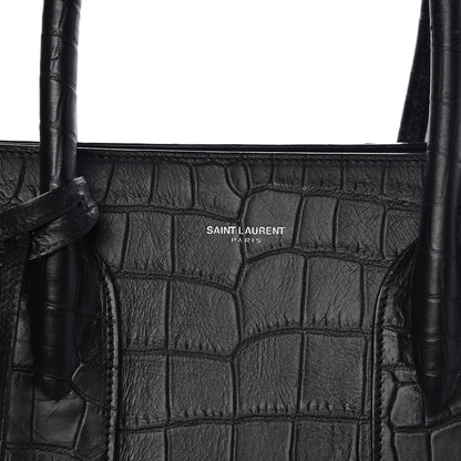 Saint Laurent Calfskin Crocodile Embossed Large Sac De Jour Carryall Black 7 of 8