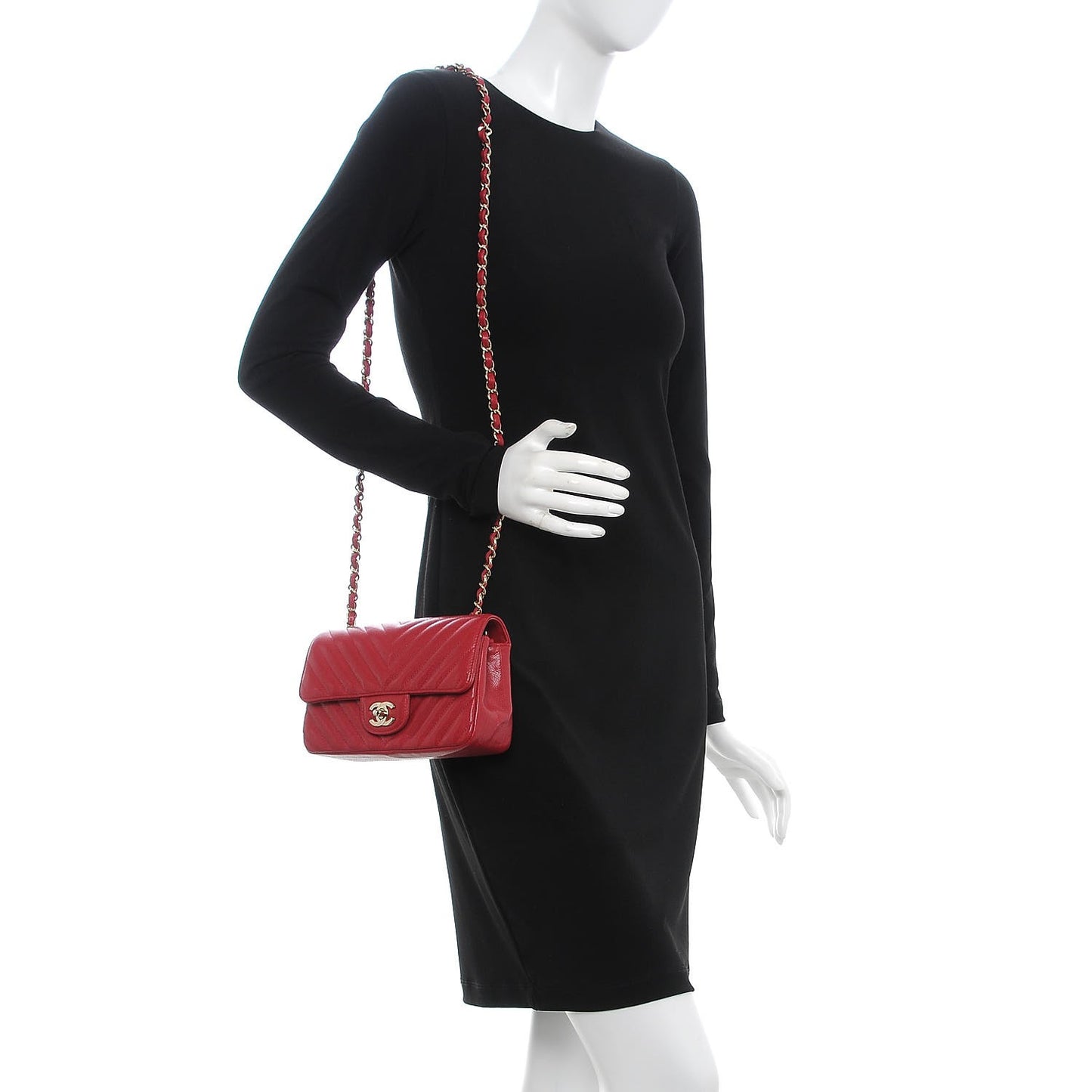 Caviar Chevron Quilted Mini Rectangular Flap Dark Red
