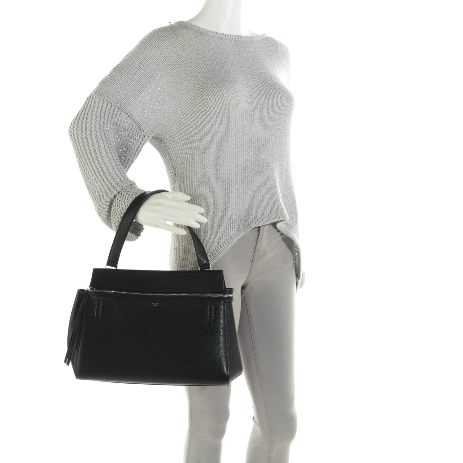 Celine Drummed Calfskin Small Edge Shoulder Bag Black 2 of 7