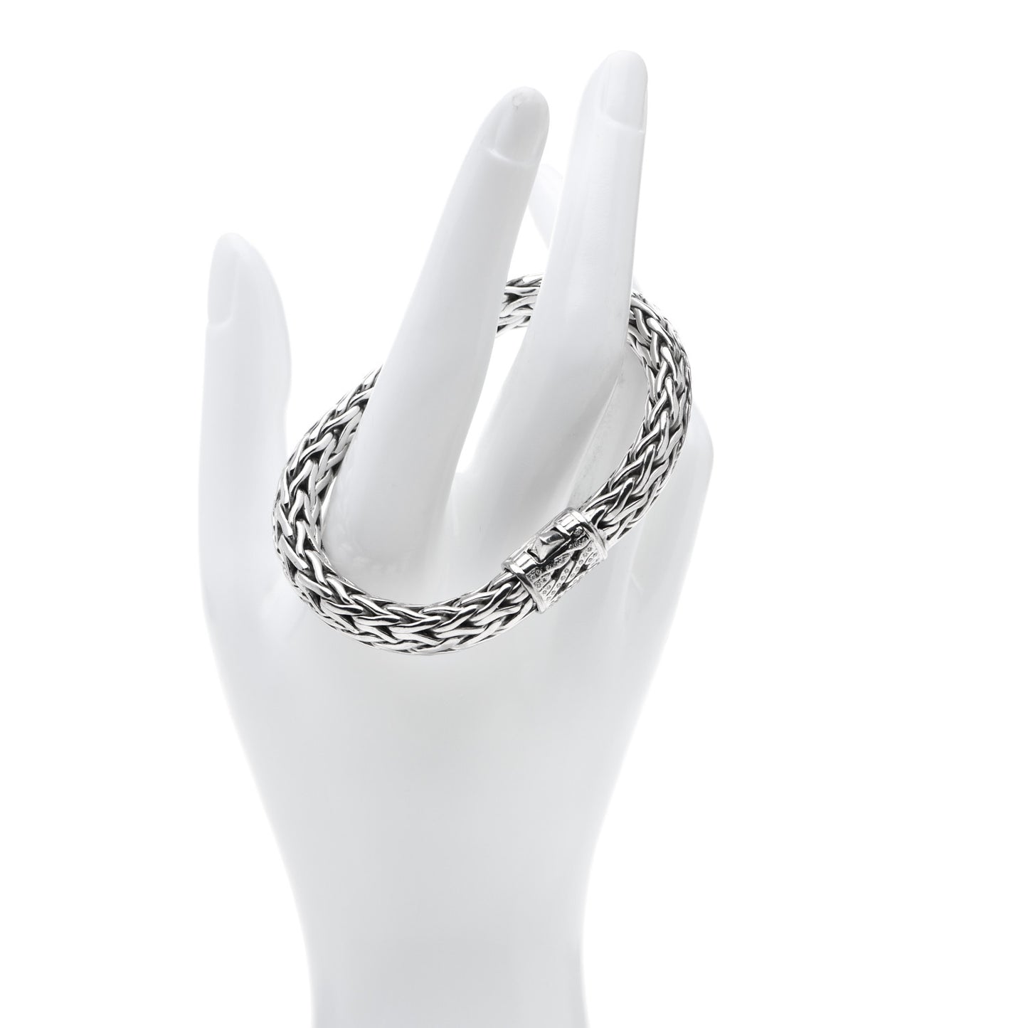 Sterling Silver 18K White Gold Diamond 11mm Classic Chain Bracelet