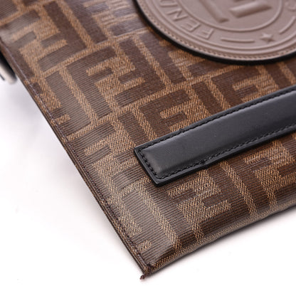 Fendi Glazed Fabric Vitello Century FF 1974 Stamp Patch Messenger Bag Mogano Panna Black 8 of 11