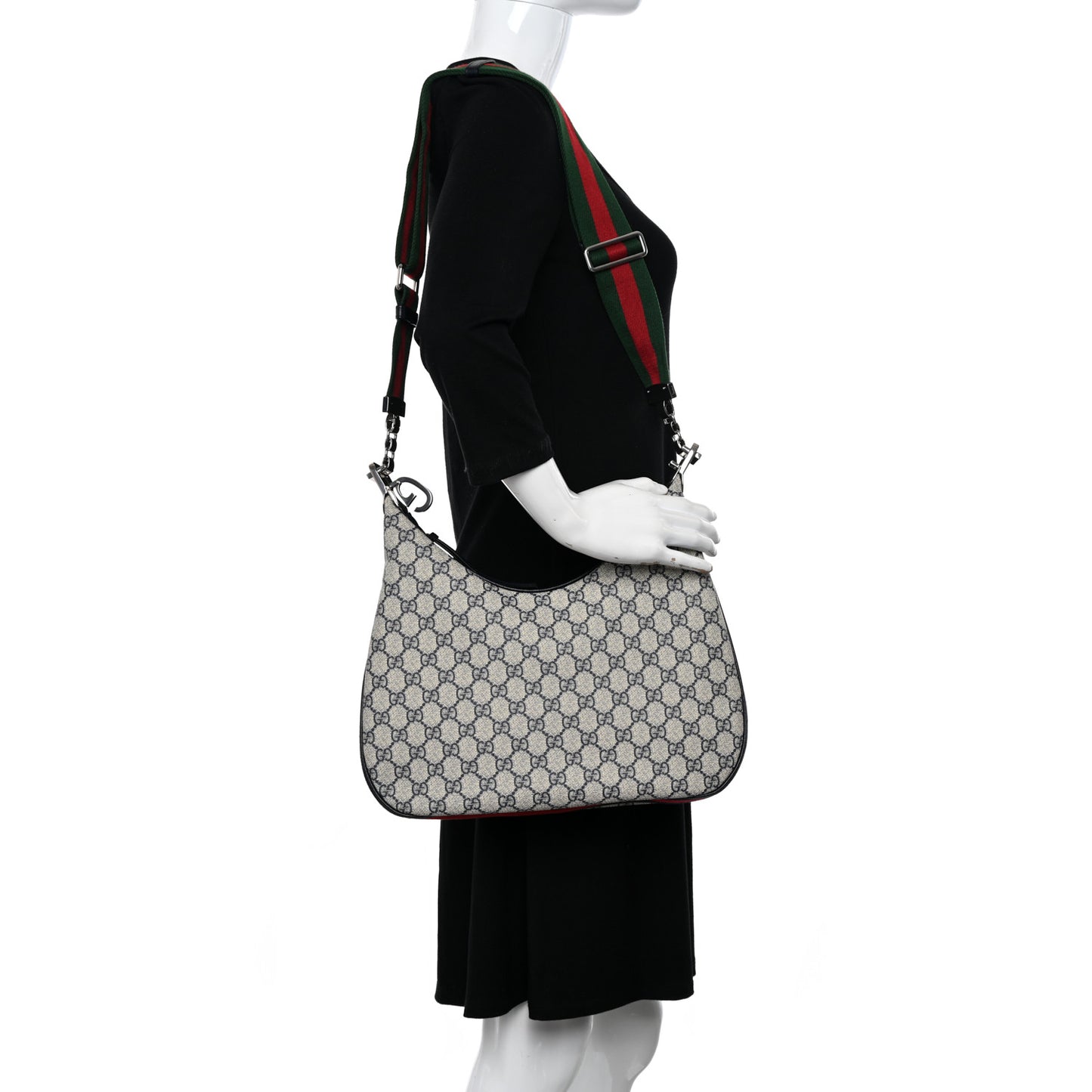GG Supreme Monogram Textured Calfskin Web Large Attache Shoulder Bag Beige Blue