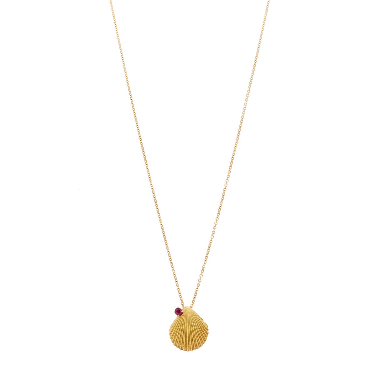 18K Yellow Gold Ruby Seashell Pendant Necklace