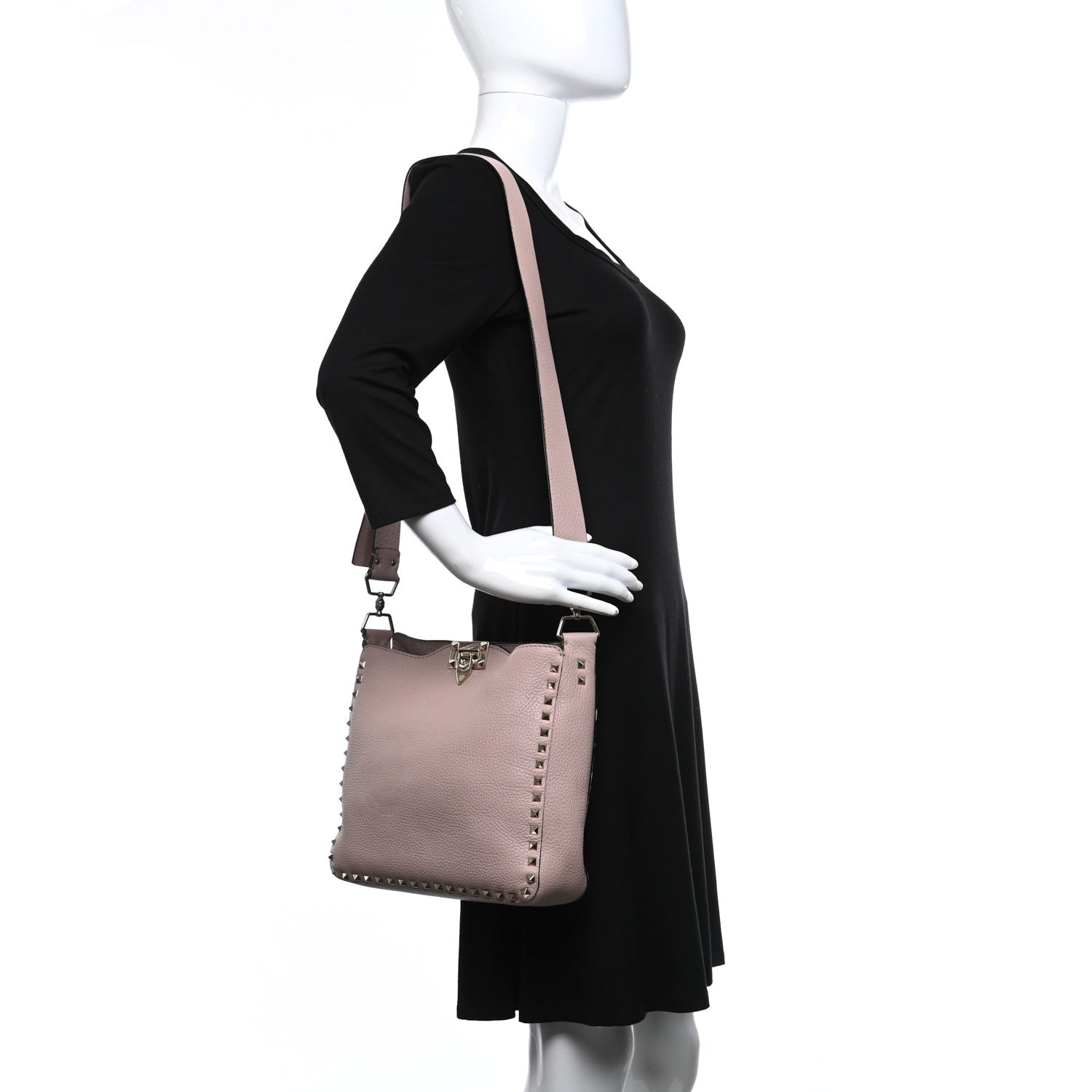 Valentino Garavani Pebbled Calfskin Small Rockstud Flip-Lock Messenger Bag Soft Noisette 2 of 23