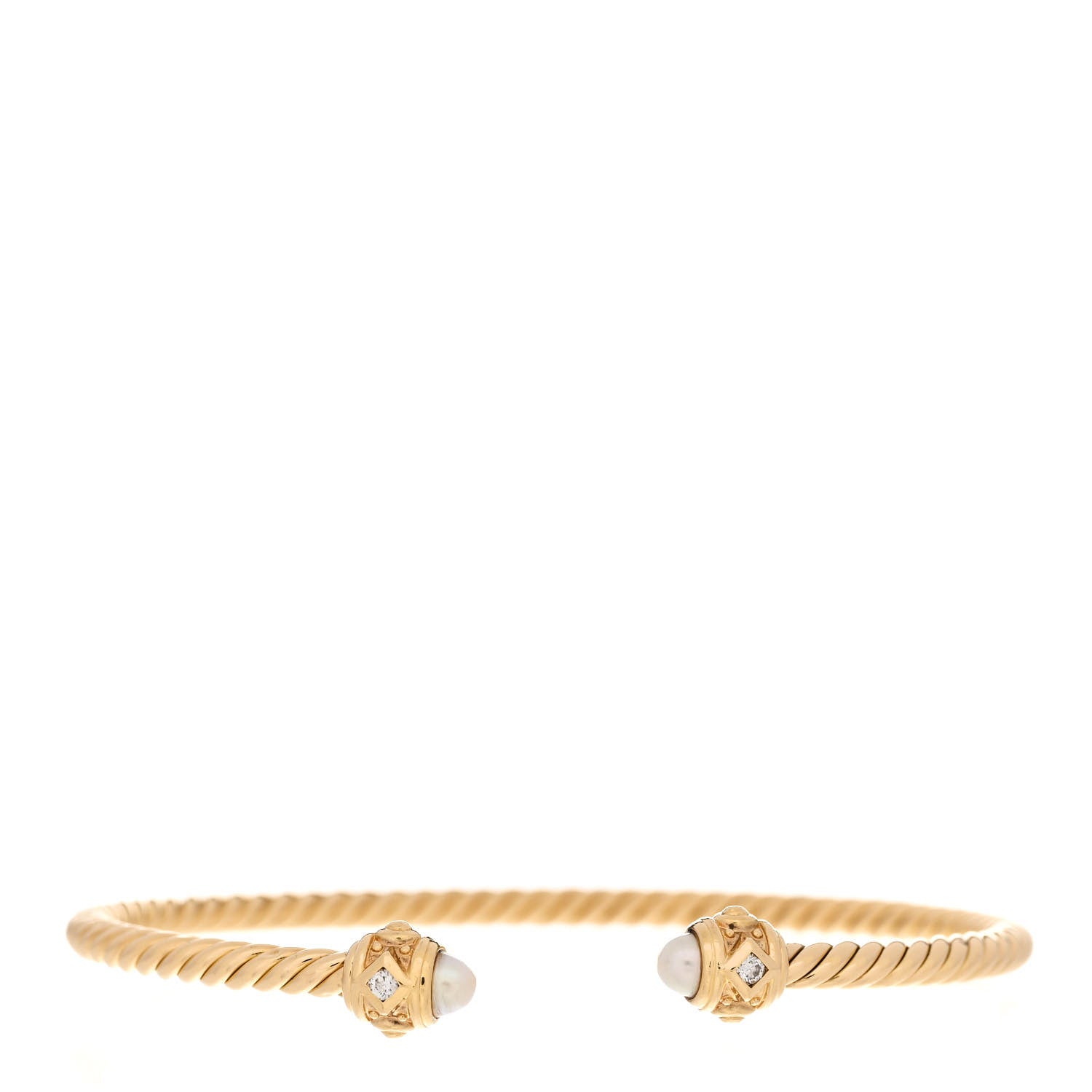David Yurman 18K Yellow Gold Pearl Diamond 3.5mm Renaissance Bracelet 1 of 5