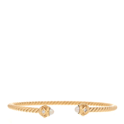 David Yurman 18K Yellow Gold Pearl Diamond 3.5mm Renaissance Bracelet 1 of 5