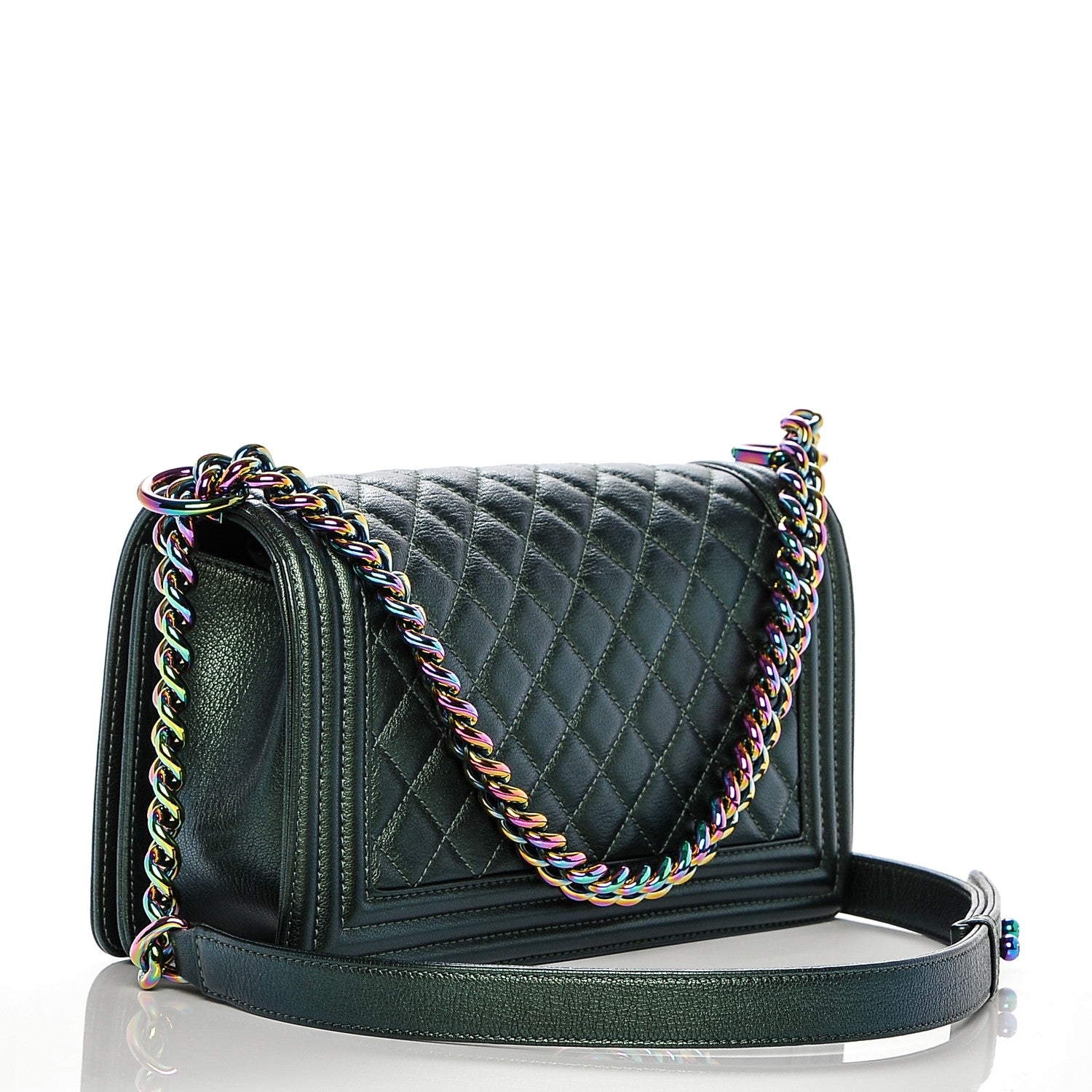 Chanel Iridescent Goatskin Quilted Medium Boy Flap Green 3 of 8
