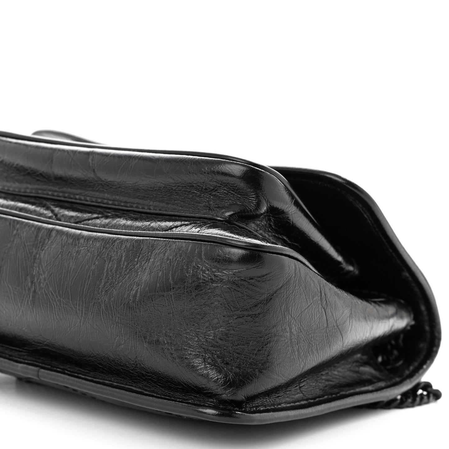 Crinkled Calfskin Matelasse Monogram Baby Niki Chain Satchel Black