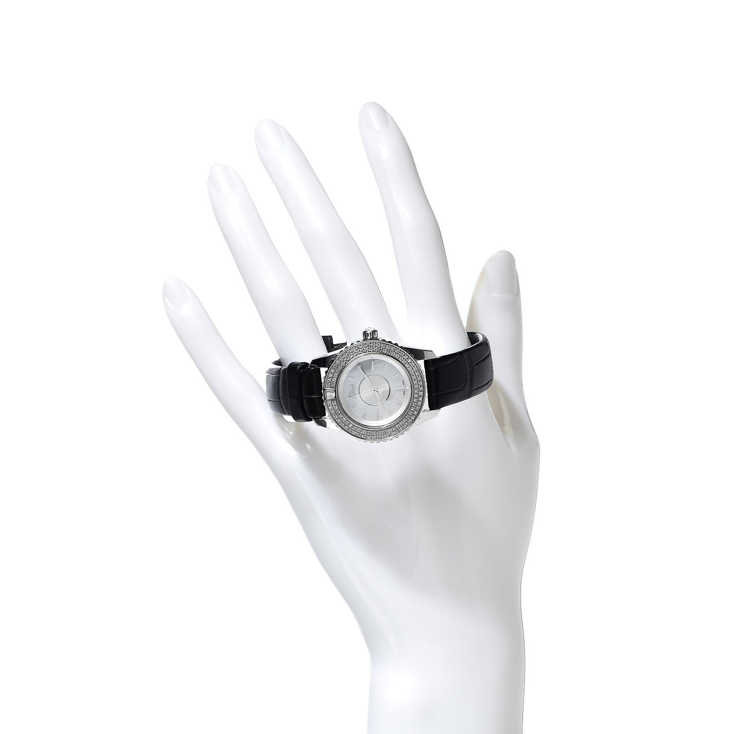 Christian Dior Stainless Steel Alligator Diamond Pave Bezel Mother of Pearl 29mm Christal Quartz Watch 2 of 8