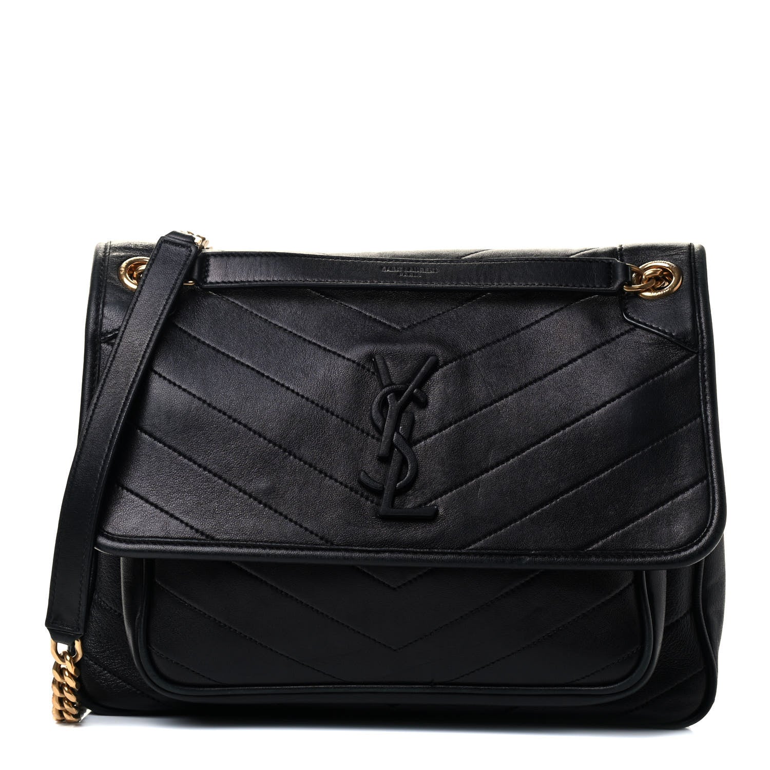Saint Laurent Lambskin Matelasse Monogram Medium Niki Chain Satchel Black 2 of 8
