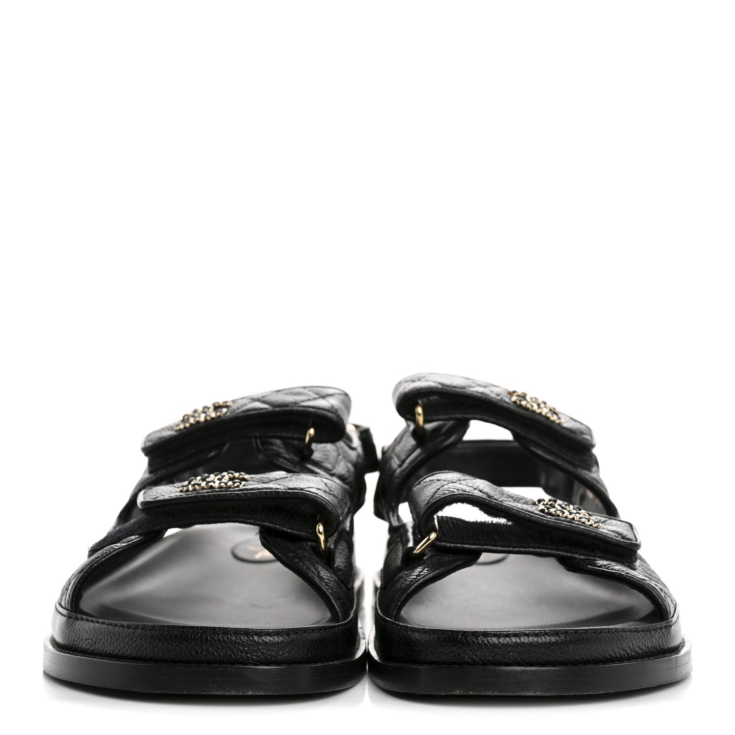Grained Calfskin Velcro Dad Sandals 42 Black