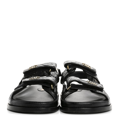 Chanel Grained Calfskin Velcro Dad Sandals 42 Black 3 of 10