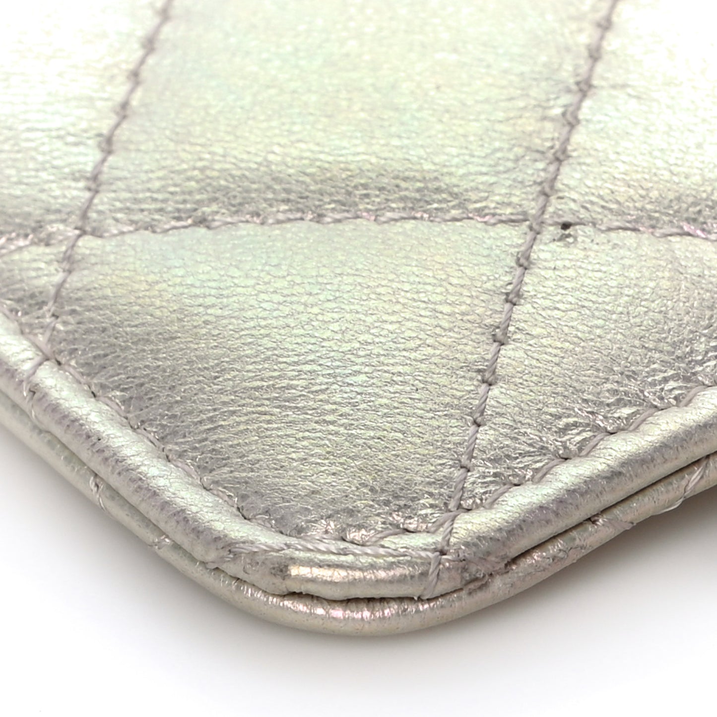 Iridescent Lambskin Quilted Classic iPhone Pouch Ivory