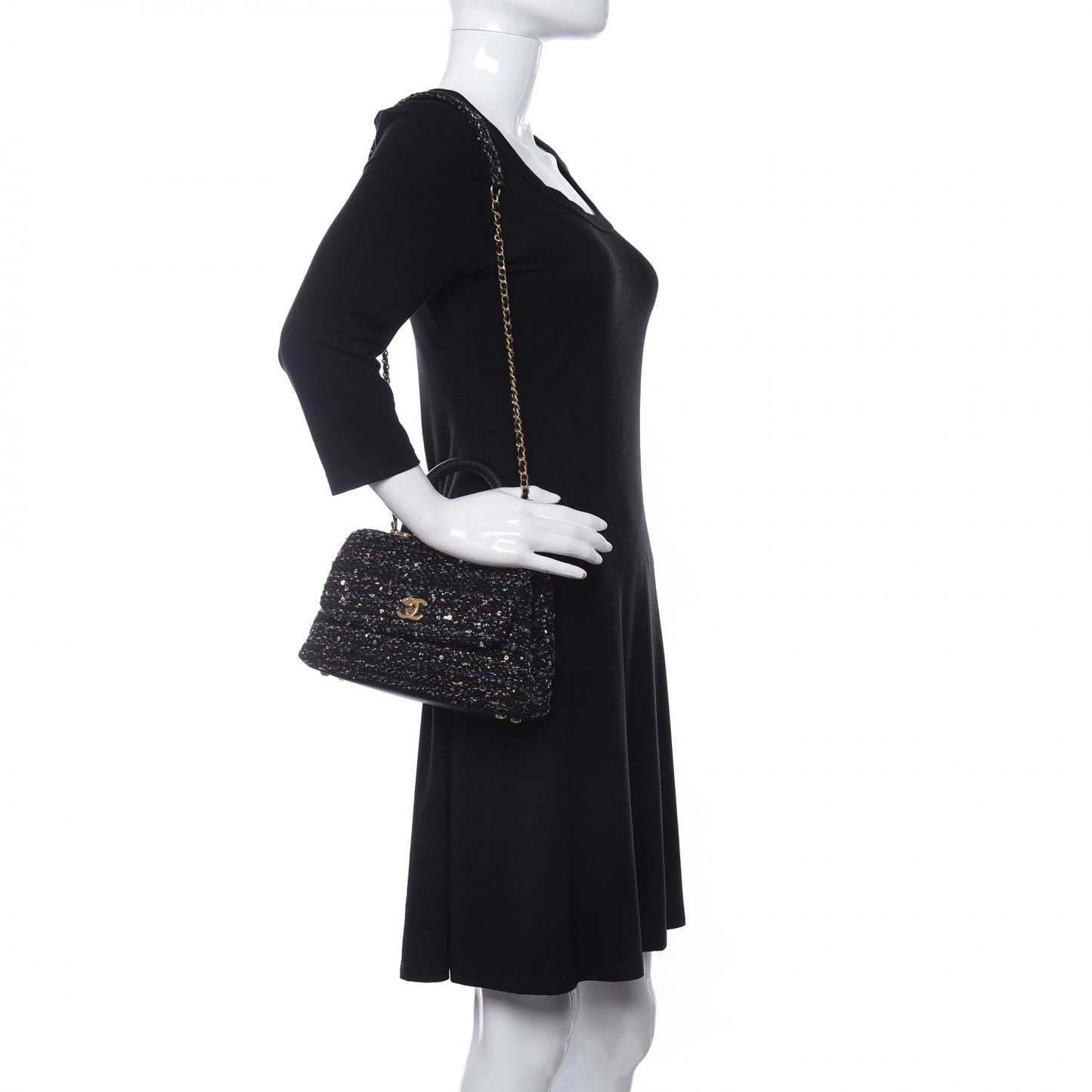Tweed Sequin Mini Coco Handle Flap Black
