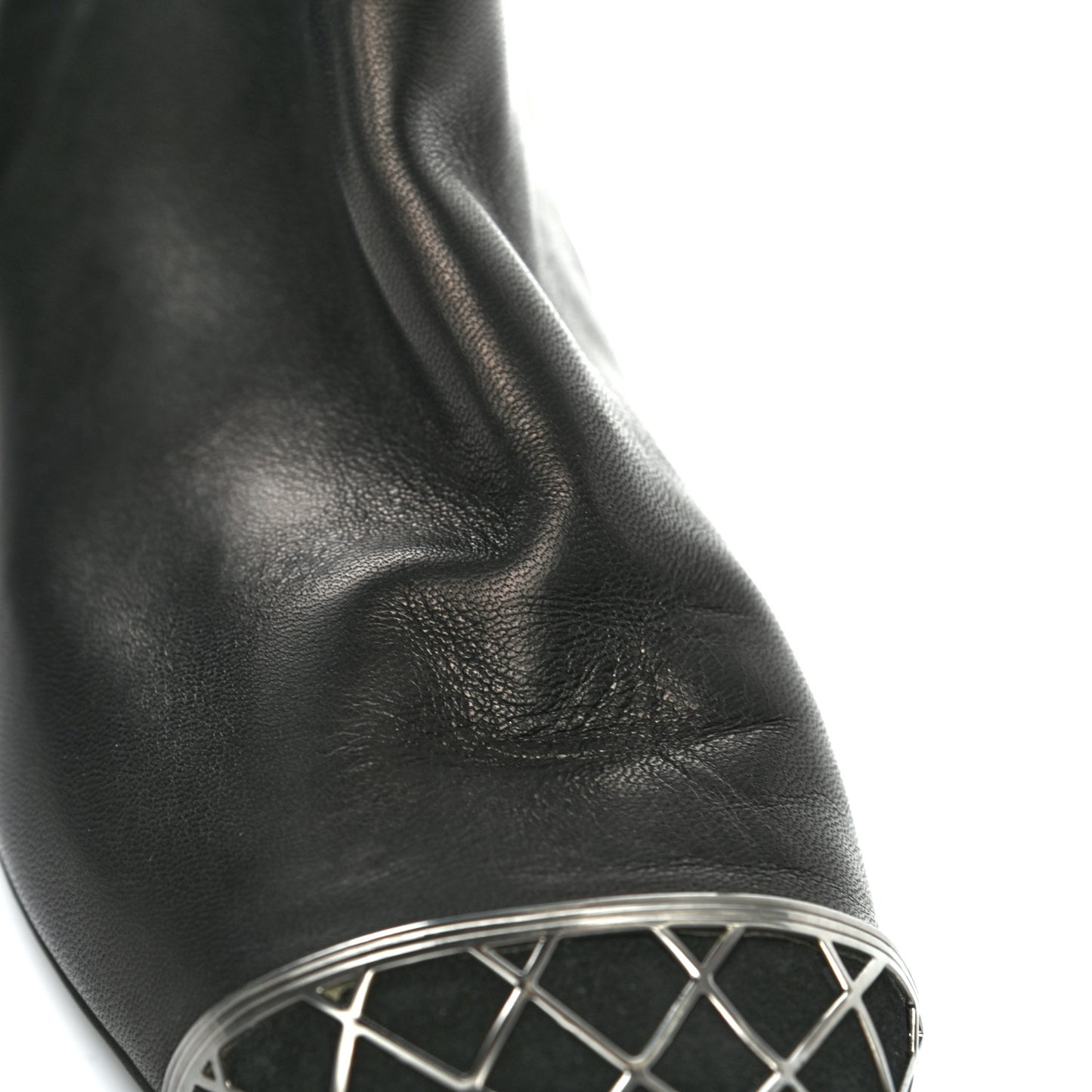 Lambskin Suede Caged Cap Toe High Boots 37.5 Black